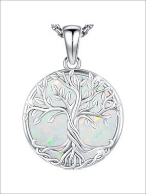 925 Sterling Silver Tree of Life Pendant Necklace with White Opal - Celtic